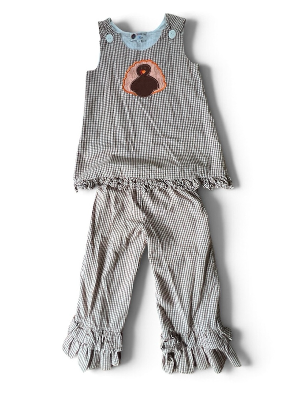 Smockadot Kids Thanksgiving Holiday Tank Pants Brown White Checkered Set Size 4T